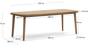 Kave Home - Tavolo 100% da esterni Maset in legno massello di eucalipto 225 x 100 cm FSC