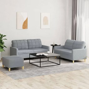 Set Di Divani 3 Pz Con Cuscini Grigio Chiaro İn Tessuto /