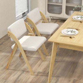 Costway Set 2 sedie da pranzo pieghevoli con gambe in legno di gomma sedile e schienale imbottiti, Sedie da cucina Naturale