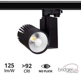 Faro LED 40W Binario Trifase Nero CRI92 100° Bridgelux LED Colore Bianco Caldo 2.700K