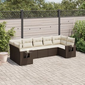 Set divani da giardino 7 pz con cuscini marrone in polyrattan