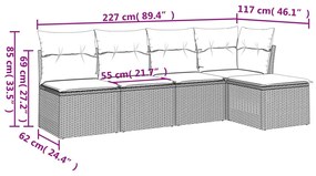 Set divano da giardino 5 pz con cuscini grigio in polyrattan