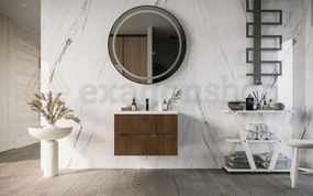 Mobile bagno noce chiaro 60x46 cannettato Urbino due cassetti con lavabo in ceramica frontale