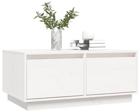 Tavolino da Salotto Bianco 80x50x35 cm Legno Massello di Pino