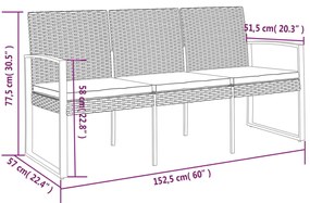 Panca da Giardino a 3 Posti con Cuscini in Rattan PP Marrone