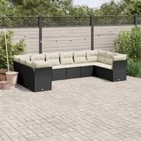 Set Divani da Giardino 10pz con Cuscini in Polyrattan Nero 3218196