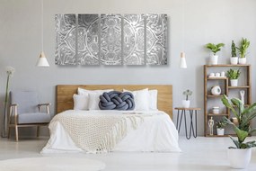 Quadri 5 pezzi – Mandala indiana con sfondo galattico in bianco e nero
