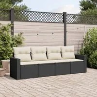 Set Divani da Giardino 4 pz con Cuscini Nero in Polyrattan 3251013