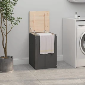 Contenitore Per Bucato Grigio 44x44x66 Cm Legno Massello Pino /