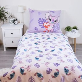 Set copripiumino e federa da bambini viola in cotone per letto singolo 140x200 cm Lilo and Stitch "Kiss" – Jerry Fabrics
