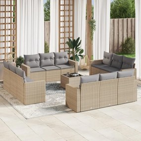 Set divano da giardino 13 pz con cuscini beige in polyrattan