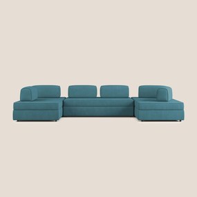 Liberty divano panoramico con pouf estraibile e schienali movibili in tessuto morbido impermeabile T02