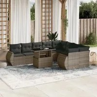 Set Divano da Giardino 10 pz con Cuscini Grigio in Polyrattan 3268760