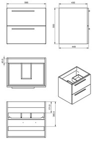 Mobile da bagno sotto lavabo Vision valenti con il vetro in nero lamellare opaco L 60 x H 55 x P 45 cm 2 cassetti, lavabo non incluso