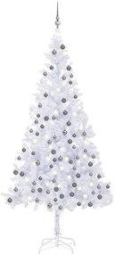 Albero di Natale Artificiale Preilluminato con Palline, Albero di Natale Artificiale Preiluminato Palline 240 cm Bianco