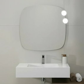 Specchio da parete con faretti LED 80x80 a filo lucido con angoli arrotondati - Aurea