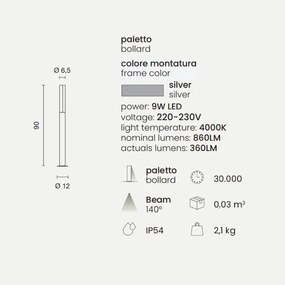 Paletto per esterni a LED in alluminio Silver TOMMY H90 cm