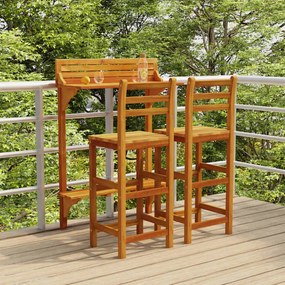 Set da bar per balcone 3 pz in legno massello di acacia