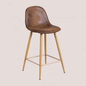 Pack 2 Sgabelli Alti In Similpelle Glamm Caffè Vintage & ↑65 Cm & Legno Naturale - Sklum