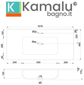 Kamalu - Lavabo da incasso 101cm ceramica bianca | Litos-K7100