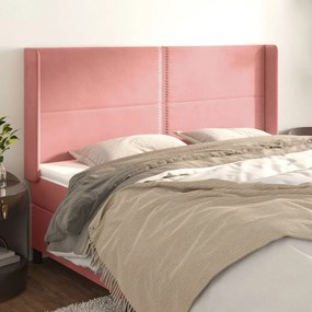 Testiera Ad Orecchio Rosa 163x16x118/128 Cm İn Velluto /