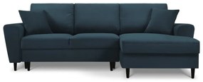 Divano angolare blu scuro allungabile e con contenitore (con penisola a destra/con chaise lounge) con rivestimento in velluto a coste Kyoto – Cosmopolitan Design