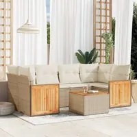 Set Divani da Giardino 7 pz con Cuscini Beige in Polyrattan 3227479