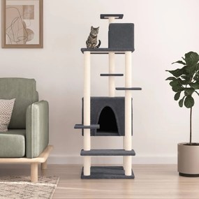 Albero per gatti con tiragraffi in sisal grigio scuro 154 cm