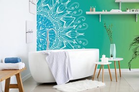Carta da parati – Mandala bianca su sfondo verde-blu
