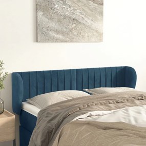 Testiera Ad Orecchio Blu Scuro 147x23x78/88 Cm İn Velluto /