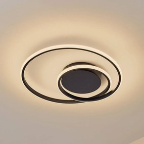 Plafoniera LED Lindby Kyron, nero, alluminio, dimmerabile, Ø45cm