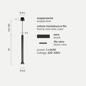 Lampada a sospensione in metallo verniciato Nero LILA Grande D6,6 cm