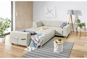 Divano angolare beige allungabile e con contenitore (con penisola a destra/a L) Classy Sophie – Miuform