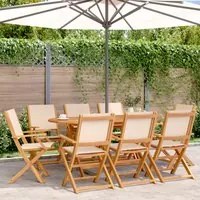 Sedie da Giardino Pieghevoli 8pz Beige Tessuto e Legno Massello 3214585