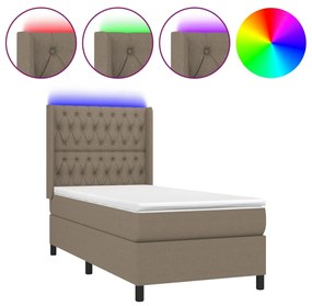 Letto a molle con materasso e led tortora 100x200cm in tessuto