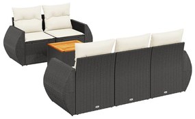 Set divano da giardino 6 pz con cuscini nero in polyrattan