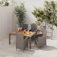 Set da Pranzo da Esterno 5 pz con Cuscini in Polyrattan Grigio 3094919