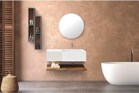 Lavabo 60 cm con cassetto laterale 40 cm bianco specchio e mensola inferiore Rovere - Itaca
