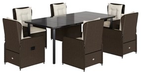 Set da pranzo da giardino 7pz con cuscini in polyrattan marrone