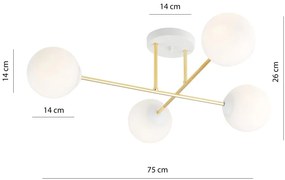 Lampadario da Soffitto MAGNUM 4 in Acciaio e Vetro 4xE14 Colore del corpo Bianco e Oro