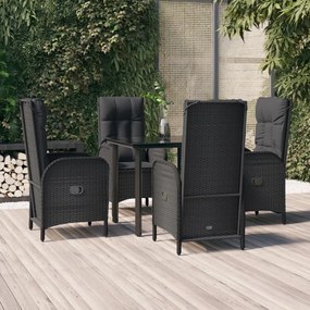 Set da Pranzo da Giardino 5 pz Nero con Cuscini in Polyrattan