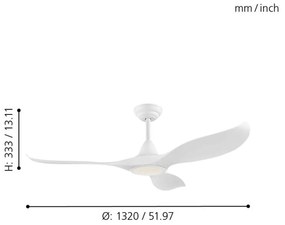 Ventilatore Cirali 52 1 Abs Bianco Opaco E Acrilico Bianco Led Cct