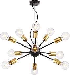 Maytoni T546PL-12B - Lampadario a sospensione JACKSON su cavo, 12xE27/7W/230V, nero/oro