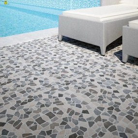 Mosaico in pietra Breccia nero e bianco L 30 x L 30cm x Sp. 10 mm, 11 pezzi