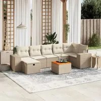 Set Divano da Giardino 8 pz con Cuscini Beige in Polyrattan 3265181