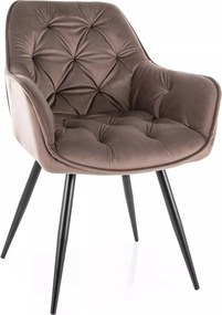 Sedia Cherry Velvet in velluto color cappuccino Bluvel 38 con struttura in metallo nero opaco – 57x87 cm