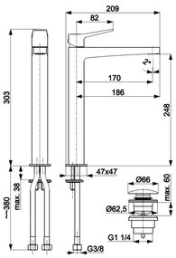 KFA Armatura 4522-712-00-Miscelatore monocomando per lavabo + piletta MALAGA 30,3 cm cromo lucido