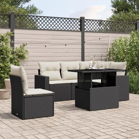 Set divano da giardino 6 pz con cuscini nero in polyrattan