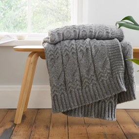 Coperta grigia a maglia 150x200 cm Cable Knit - Bianca