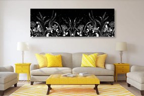 Quadro su tela – Con ornamento floreale in bianco e nero